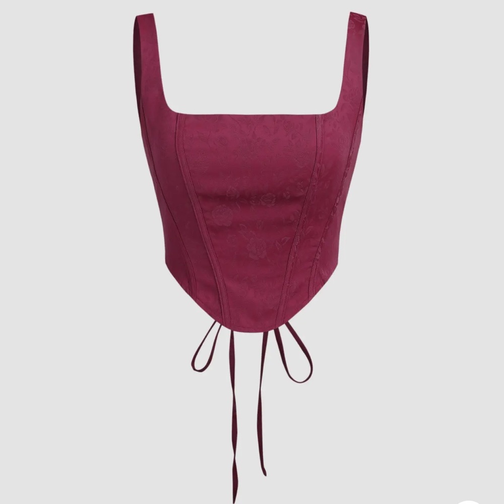 Cider Floral Corset Square Neck Knotted Tank Top